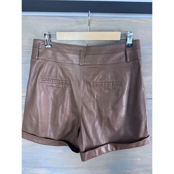 PAIGE Blanka Short Dark Argan Vegan Leather Brown High Rise Pleated Size 8 - Picture 5 of 10